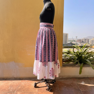 Women's Flowy <b>Tiered</b> Organic Cotton Bohemian Summer Long <b>Skirt</b> Pink Blue <b>White</b> Floral Pattern Work Wide Waistband Everyday Wear - Product Image 3