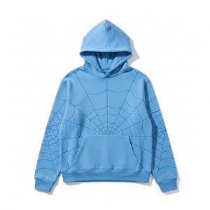 Sudadera con capucha personalizada de peso pesado para hombre, con estampado de telaraña en relieve, de forro polar, estilo urbano, venta al por mayor de fábrica - Product Image 2