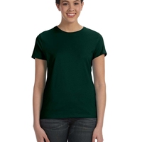 Kaos Wanita Kerah Bulat Warna Hijau Tua 100% Katun Jersey Kasual Warna Solid Regular Fit Lengan Pendek Cocok Untuk Semua Musim Dijual