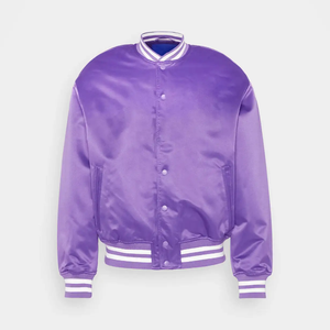 Chaquetas de hombre de satén dorado de manga larga con logotipo bordado con parches de chenilla personalizados directamente de fábrica. - Product Image 3