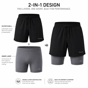 Double <b>Layer</b> Compression Shorts - Quick Dry Four-Way Stretch Fabric with Custom Logo Printing Suited for Gym and All-Season - Product Image 2