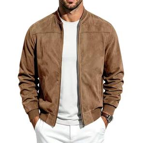 Men's <b>Fleece</b> <b>Lined</b> Varsity <b>Jacket</b> Solid Color Zipper Closure Stand Collar Casual Autumn Wear Regular Fit Front Logo - Product Image 5