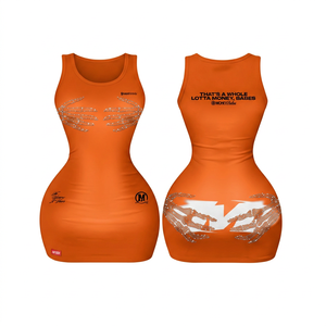 Mono rojo sexy ajustado sin mangas con cuello redondo, cintura alta, estampado de letras, transpirable y ecológico para fiesta - Product Image 4