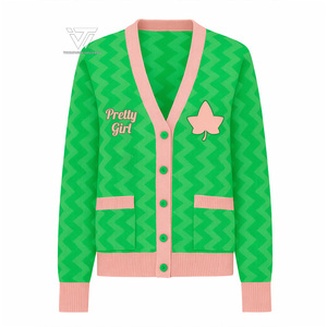 Alfa Griega Personalizada |   Kapa |   Ropa de la Hermandad Alpha, Cárdigan Universitario de Punto Zig Zag Bordado con Botones, Suéter de Algodón - Product Image 1