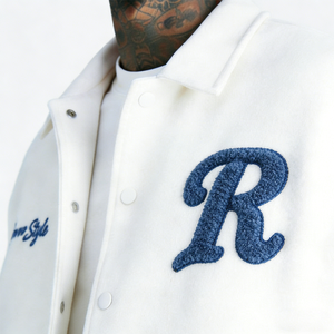 Men’s Heavyweight Melton Wool Varsity <b>Jacket</b> with Premium Faux <b>Leather</b> Sleeves – Boxy <b>Retro</b> Letterman Style - Product Image 3