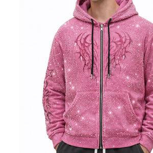 Sudaderas con Cierre Relaxed Fit de Alta Calidad con Pedrería para Hombre, Forro Polar Grueso, Estilo Urbano, Logotipo Personalizado, Venta al por Mayor, Bajo MOQ - Product Image 5