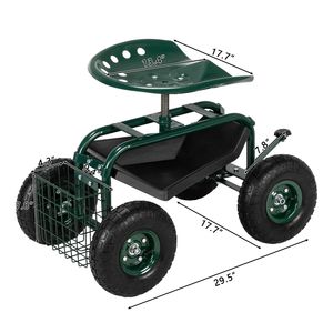 Carrello da Giardino in Ferro 75*45*47cm con Sedile e Manico Corto, Carrello Multiuso per Prato, Cortile, Patio, Scooter, Carrello Portaoggetti da Esterno - Product Image 6