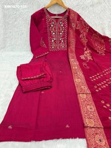 Premium Collection Viscose Mango Silk with Multi-Embroidery <b>Sequin</b> & Hand work Kurti-<b>Pant</b> & Muslin Silk Dupatta Indian Exporter - Product Image 4