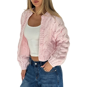 <b>Women's</b> <b>Lightweight</b> Wool <b>Cardigan</b> Soft Knit Crop Crew Neck Sweater for Casual Winter Layering for Spring and Fall - Product Image 3
