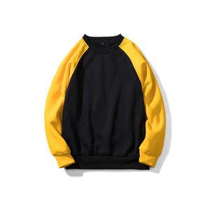 Men's Premium 100% Cotton <b>Fleece</b> Raglan Sweatshirt | Obsidian <b>Black</b> Amber Yellow Contrast Pullover | Urban Athletic Gym Training - Product Image 1