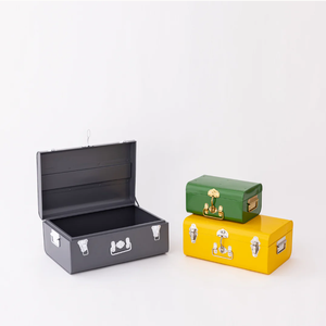Metal <b>Storage</b> <b>Boxes</b> Set Rectangular Stackable Green Yellow Gray Minimalist Design Hinged Lid Sundries Organizer - Product Image 6