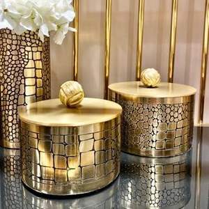 Pot à fruits secs traditionnel indien en laiton avec couvercle, boîte de rangement décorative pour la table - Product Image 2