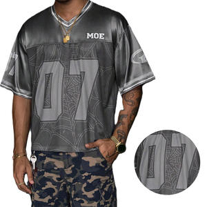 Maillot de football américain pour homme, avec empiècements en maille, imprimé toile d'araignée, coupe oversize, style streetwear, en polyester, personnalisation de marque, fourniture directe usine - Product Image 3