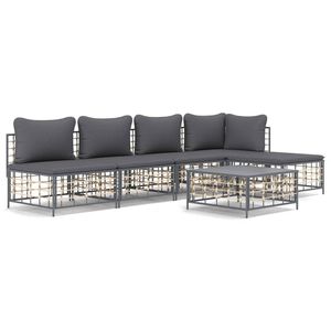 Ensemble de salon de patio 6 pièces en poly rotin anthracite avec coussins ensembles de jardin - Product Image 2