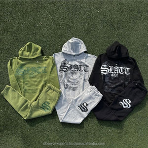 Conjunto de Sudadera con Capucha de Invierno, Estilo Urbano, Lavado Ácido, Decolorado por el Sol, con Apliques Bordados con Pedrería y Cremallera Resistente, Personalizado - Product Image 5