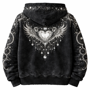 Premium Rhinestone Zip-Up <b>Hoodie</b> and Heavy Crystal Studded Oversized <b>Black</b> Vintage Winter Streetwear - Product Image 2