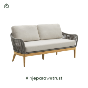 Conjunto de Sofá de Jardín de Dos Plazas de Teca Moderna de Grado Profesional, Cojines Duraderos e Impermeables para Uso en Exteriores - Bara - Product Image 1
