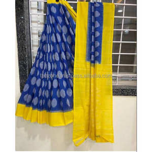 Robe de soirée Saree à impression numérique en lin jaune et rouge - Product Image 4