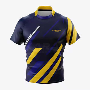 Créez votre propre logo, maillot de rugby unisexe respirant à manches courtes et de couleur unie - Product Image 1