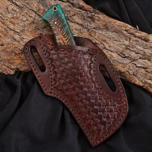 Couteau de chasse et de dépecage artisanal en acier Damas, lame fixe de style western, couteau de camping d'extérieur avec manche en résine de cône de pin vert - Product Image 4