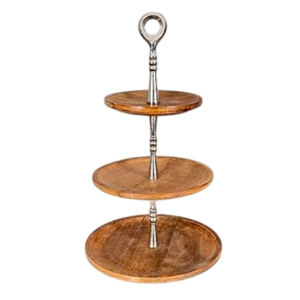 2-Tier Acacia Wood Cake Stand With Gold <b>Cast</b> Aluminum Branch Handle Nature-Inspired Tiered Dessert Display & Serving Tray - Product Image 3