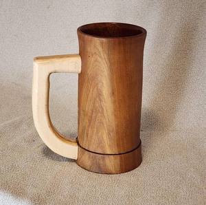 Wooden <b>Beer</b> Mug Handmade Wood Mugs Classic Style Reusable Handle Home Use - Product Image 1