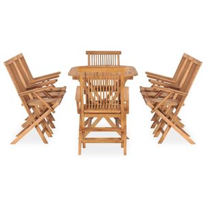 Ensemble de salle à manger d'extérieur pliable de taille moyenne en teck naturel, meubles de jardin en bois massif - Product Image 2