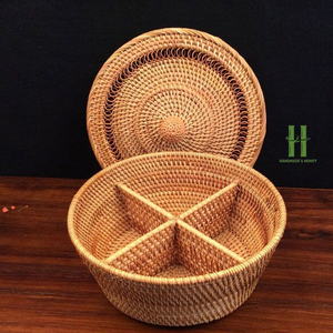 BEST SELLER Eco-Friendly Rattan Divided <b>Storage</b> <b>Basket</b> with Lid Handmade <b>Wicker</b> Snack Candy Fruit Box Vietnam Supplier OEM ODM - Product Image 1