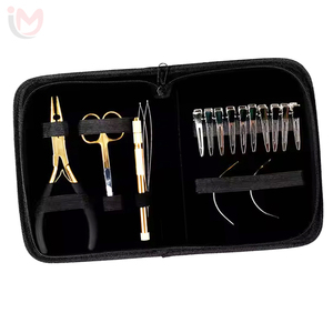 Professional Gold Hair Extension Tools Kit Pliers Scissors Loop <b>Needle</b> Metal Clips Curved <b>Needles</b> Leather Zipper <b>Case</b> Set OEM - Product Image 1