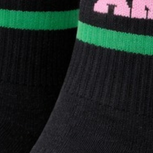 Custom Black Pink Green Women's Crew <b>Socks</b> with AKA Lettering Knit Design Ribbed Cuffs Contrast <b>Toe</b> Casual Sports <b>Socks</b> - Product Image 4