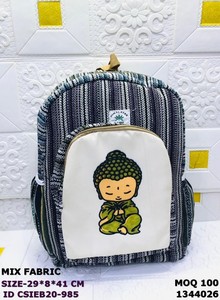 Himalayan Hemp Mix Fabric <b>Backpack</b> Striped Embroidered Casual Daily Use 29x8x41cm Handmade Zipper Closure - Product Image 2