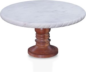 Support à gâteau multifonctionnel avec plateau en marbre et base en bois amovible, design sculpté à la main en forme de cercle pour la présentation des aliments - Product Image 1
