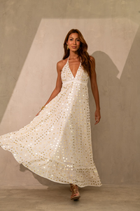 Robe longue maxi bohème pour femme, col en V, unie, écologique, sans manches, pour la plage et les vacances d'été - Product Image 4