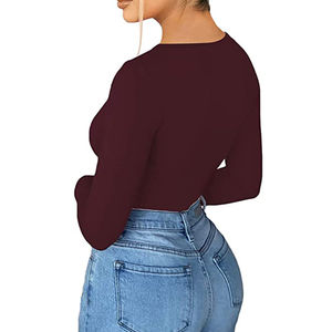 Camiseta de manga larga transpirable personalizada para mujer, camiseta de manga corta con cuello redondo, camiseta básica elástica - Product Image 4