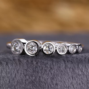 Bezel Set Diamond Wedding Band Round Brilliant Cut Lab Grown Diamond Eternity Tiny White Gold 14K <b>Stacking</b> <b>Ring</b> Women - Product Image 2