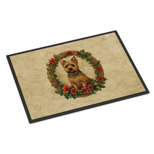 Nouveau Norwich Terrier Fleurs De Noël Paillasson Antidérapant Intérieur Extérieur Lavable Low Pile Tapis pour Porte D'entrée 18H X 27W - Product Image 1