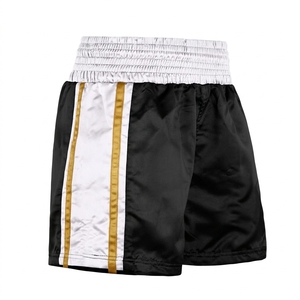 Shorts de boxe pour hommes, bleu marine, blanc, rayures rouges, polyester à séchage rapide, vêtements de sport - Product Image 3