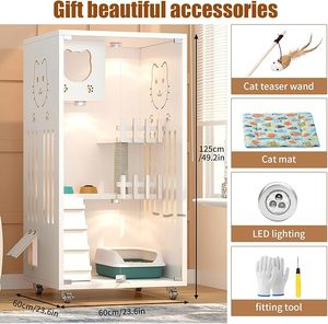 Grande maison pour chat en bois, condo intérieur pour chat, enclos en bois avec portes en verre trempé, 50" x 24" x 24" - Product Image 6