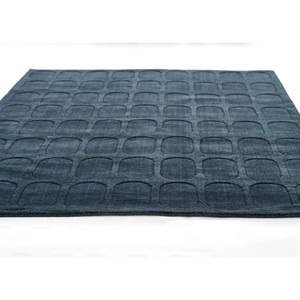 Tapis moderne bleu marine tufté à la main, 100 % laine de Nouvelle-Zélande, tapis géométrique texturé pour salon et chambre à coucher - Product Image 4