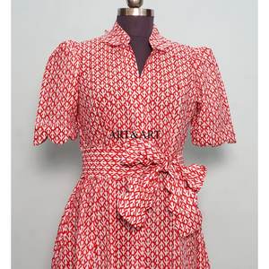 Robe midi décontractée élégante pour femmes en coton bohème, douce, naturelle, vintage, à fleurs, pour l'été, à manches courtes - Product Image 4