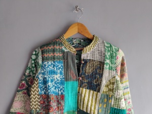 Chaqueta Acolchada de Patchwork Ecológica y Transpirable para Mujer, Cuello Mandarín, Manga Larga, Algodón, Estilo Otoñal, Largo Regular - Product Image 4