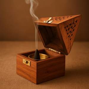 Brûleur d'encens indien en bois Nomad inspiré du patrimoine du désert avec des motifs artistiques, design durable, utilisation toute saison - Product Image 4