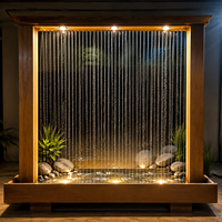 Fuente de Agua Moderna de Lujo para Interiores y Exteriores, con Cortina de Agua de FRP, Luces LED Cálidas, Acabado de Madera, Diseño Decorativo de Cascada, Montaje en Suelo