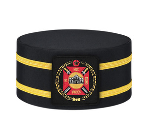 Hoc Signo Vinces Emblem Knights Templar Ceremonial Crown <b>Cap</b> - Black with Gold Decorative Bands Headwear - Product Image 1