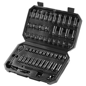 Set di chiavi a bussola a impatto da 55 pezzi, profonde e piatte, da 1/4'' SAE (5/32''-9/16'') e metriche (4-15mm), a 6 punte, in acciaio legato CR-V, per riparazioni auto - Product Image 1