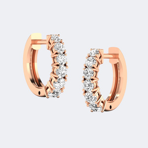 Boucles d'oreilles créoles Huggie à sertissage partagé, taille ronde, 2.00CTW - Product Image 3