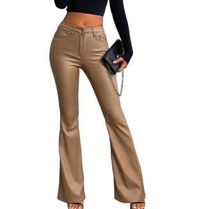 Pantalones de Cuero para Mujer a la Moda, de Cintura Media, Pierna Recta, Transpirables, Ecológicos, Casuales, para Invierno - Product Image 1