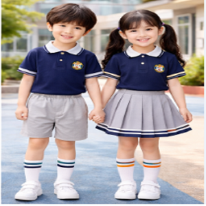 Ensemble uniforme scolaire personnalisé unisexe avec logo, design estival bleu - Product Image 3