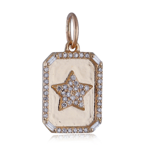 Colgante de Estrella de Oro Amarillo de 14k con Diamantes Naturales Pavé y Corte Baguette, Joyería al por Mayor - Product Image 1