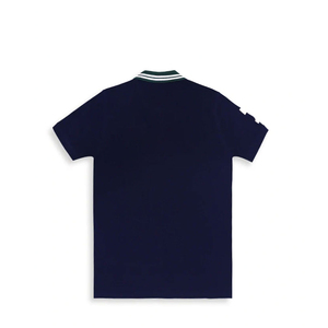 Camisa Polo Oxford de Algodón Azul Marino para Hombre, Manga Corta, Raya Amarilla Diagonal, Estilo Preppy, Corte Regular, Diseño con Botones - Product Image 2